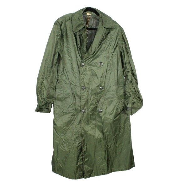 Unbranded Other - Nylon Green Rubber Coated Button Down Lined Long Raincoat Size 38